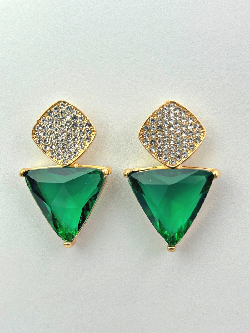 Triangle Cz Hanging Earrings - Green - Bojoya Jewellery