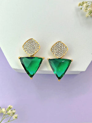 Triangle Cz Hanging Earrings - Green - Bojoya Jewellery