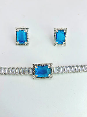 Pendant Choker with earrings - Royal Blue - Bojoya Jewellery