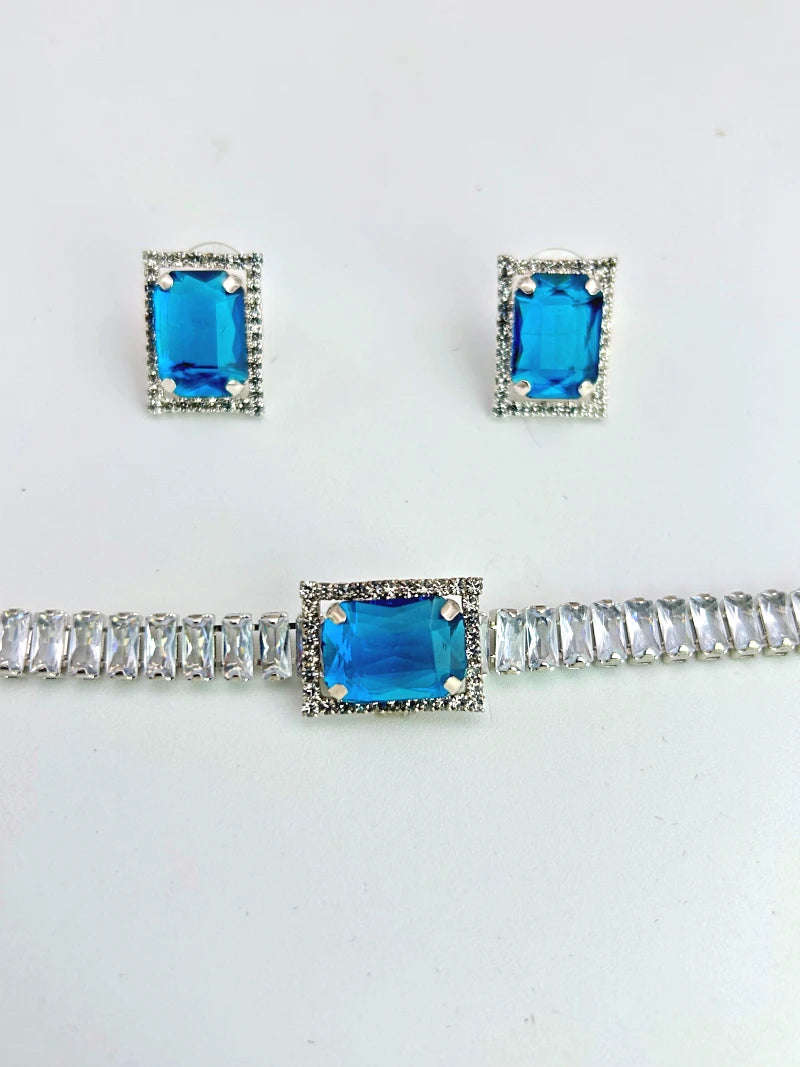 Pendant Choker with earrings - Royal Blue - Bojoya Jewellery