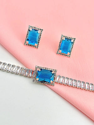 Pendant Choker with earrings - Royal Blue - Bojoya Jewellery