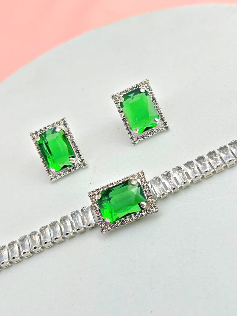 Pendant Choker with earrings - Green - Bojoya Jewellery
