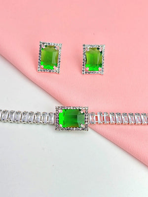 Pendant Choker with earrings - Green - Bojoya Jewellery