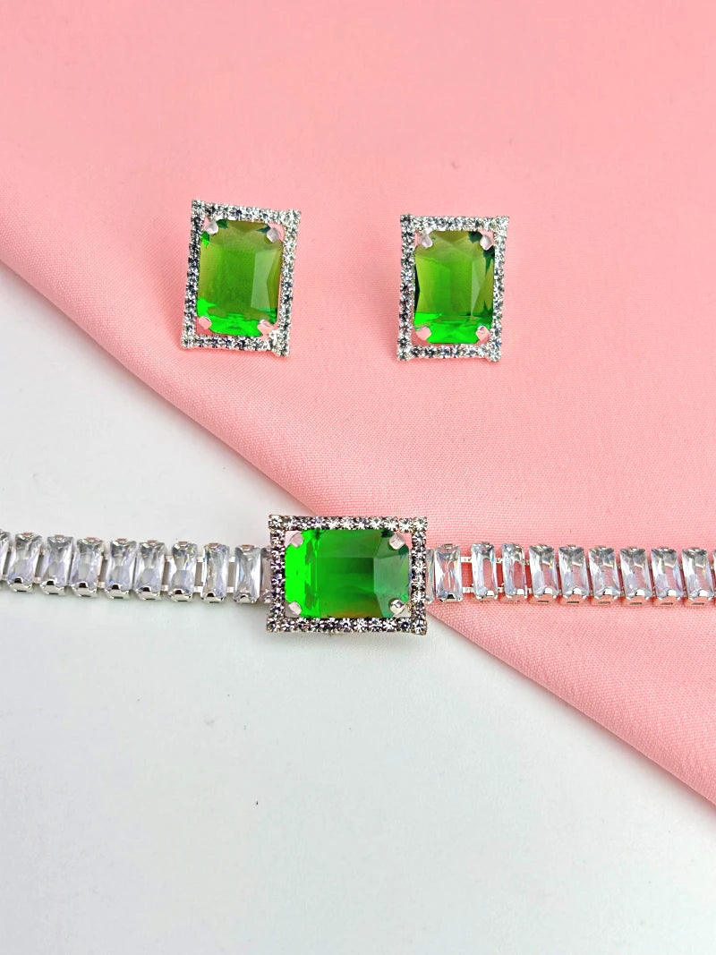 Pendant Choker with earrings - Green - Bojoya Jewellery