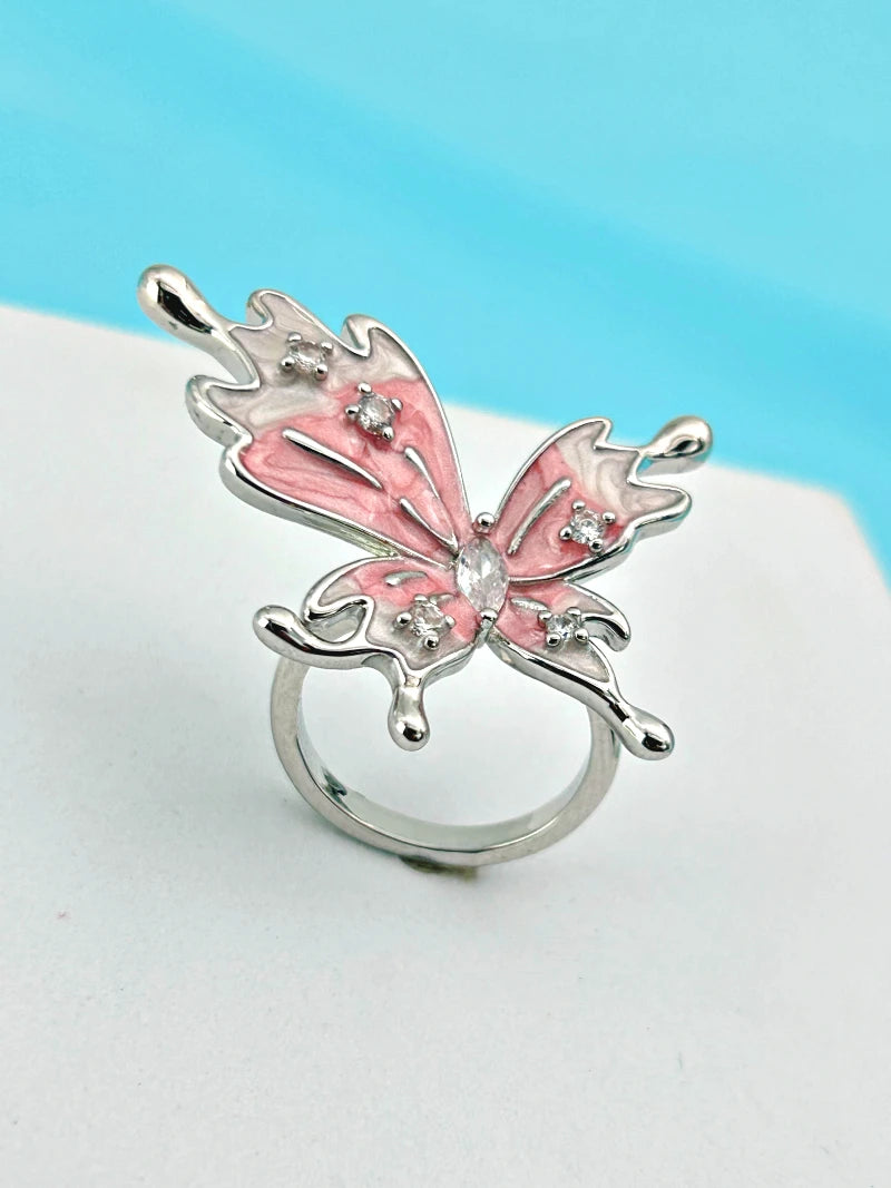 Butterfly Statement Ring Adjustable Pink - Bojoya Jewellery