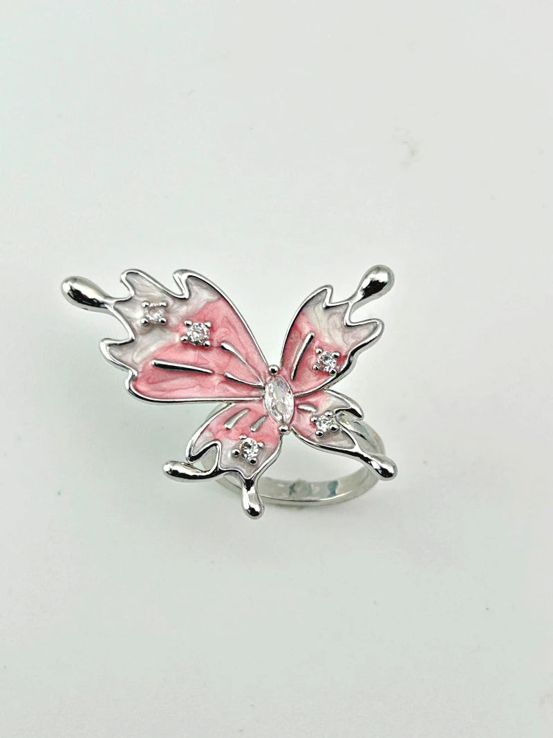 Butterfly Statement Ring Adjustable Pink - Bojoya Jewellery