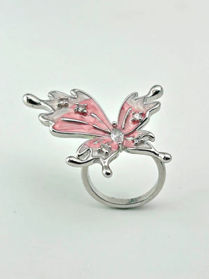 Butterfly Statement Ring Adjustable Pink - Bojoya Jewellery