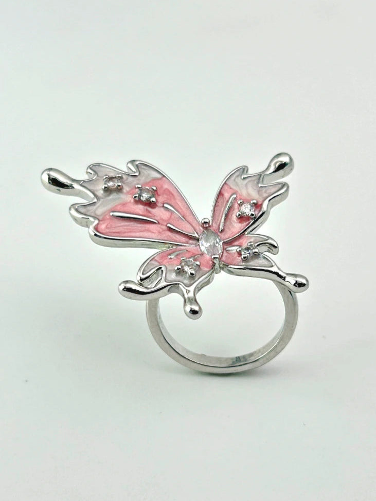 Butterfly Statement Ring Adjustable Pink - Bojoya Jewellery