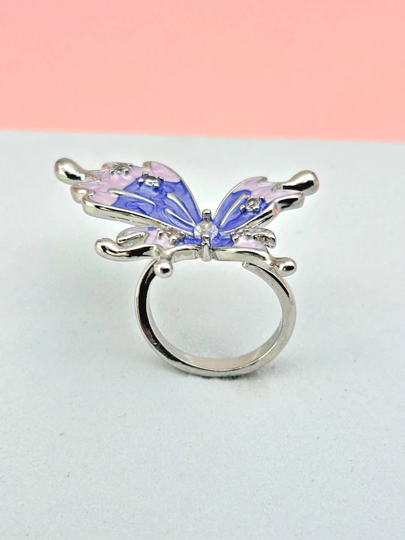 Butterfly Statement Ring Adjustable Lavender - Bojoya Jewellery
