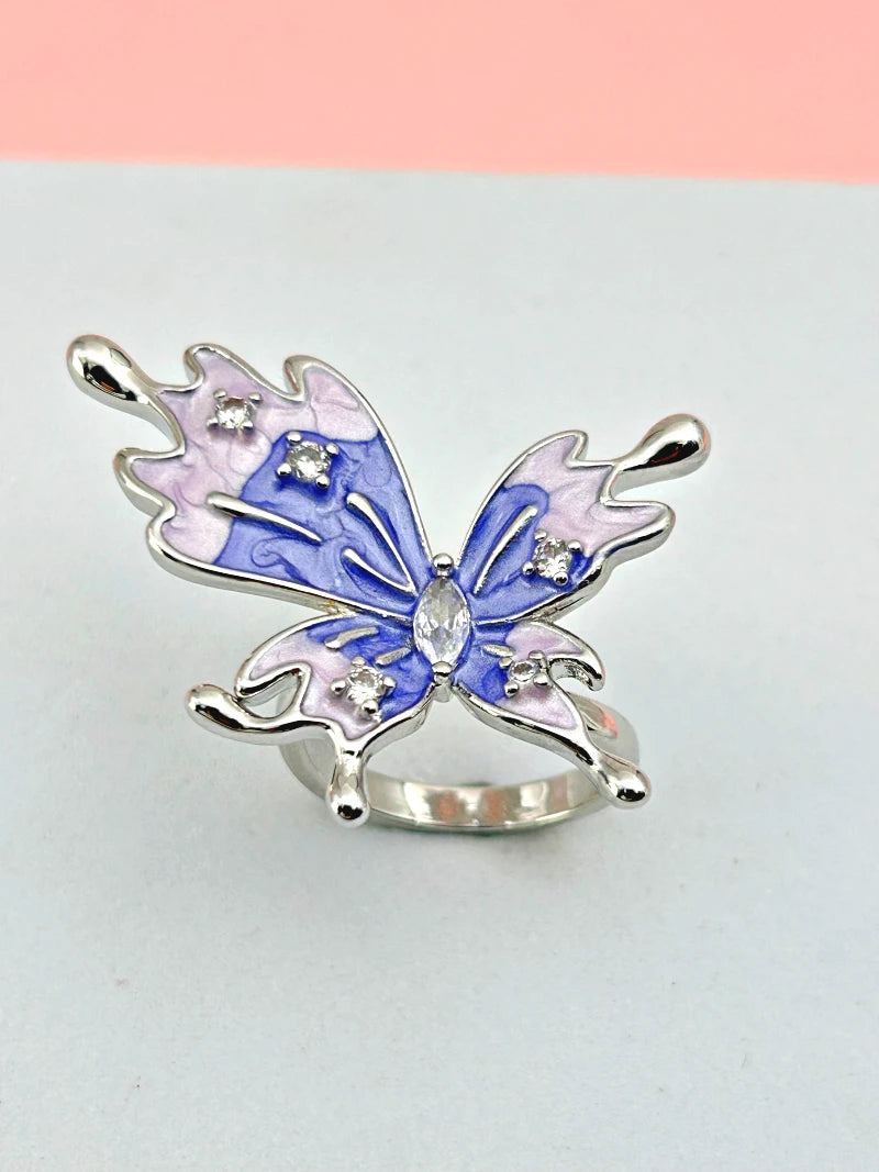 Butterfly Statement Ring Adjustable Lavender - Bojoya Jewellery