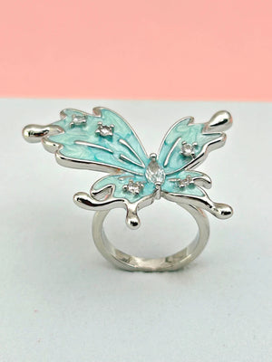 Butterfly Statement Ring Adjustable Blue - Bojoya Jewellery