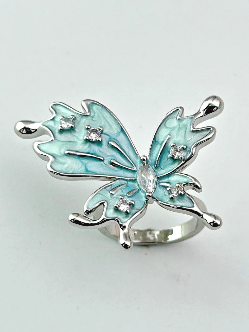 Butterfly Statement Ring Adjustable Blue - Bojoya Jewellery