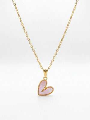 Necklace with a pink heart pendant on a white background