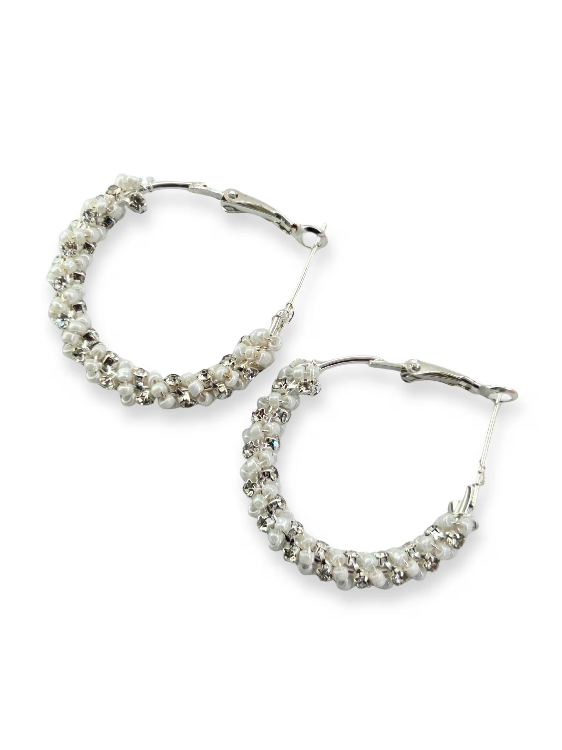 White Stone Hoops Earrings