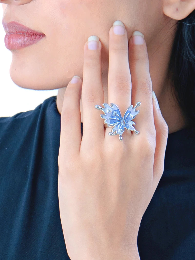 Butterfly Statement Ring Adjustable Lavender - Bojoya Jewellery