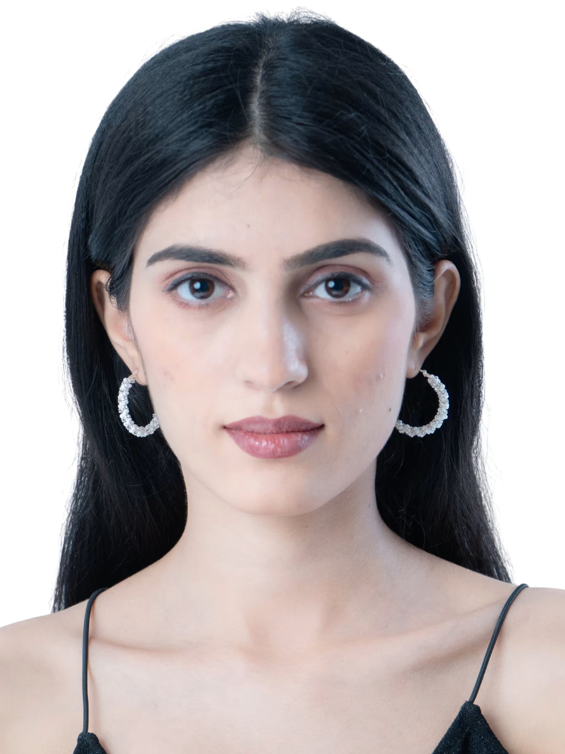 White Stone Hoops Earrings